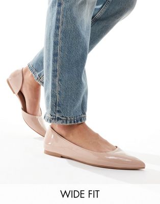 Wide Fit Virtue d'orsay pointed ballet flats in beige patent
