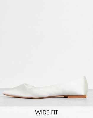 Wide Fit Virtue d'orsay pointed ballet flats in ivory satin