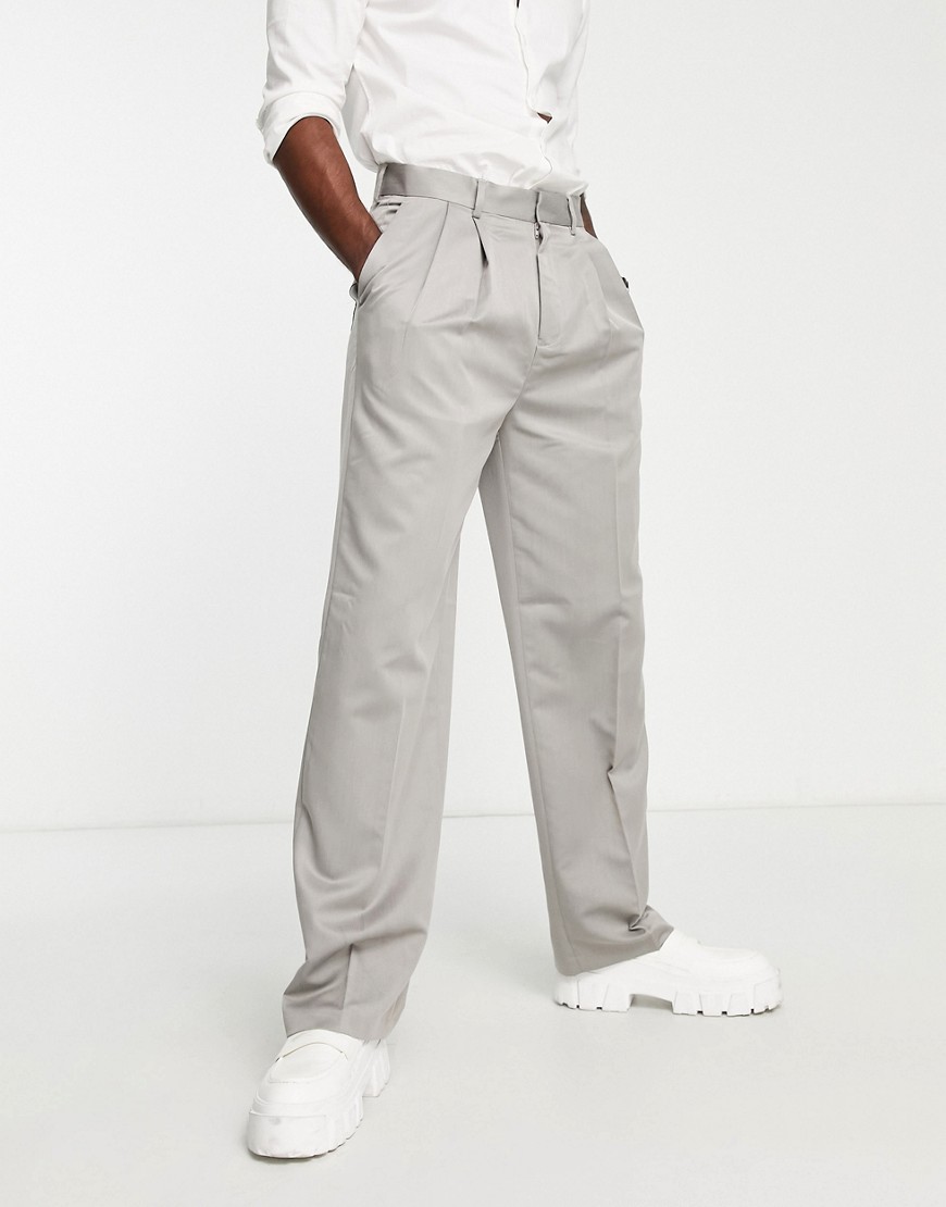 ASOS DESIGN wide leg trousers in grey tonic