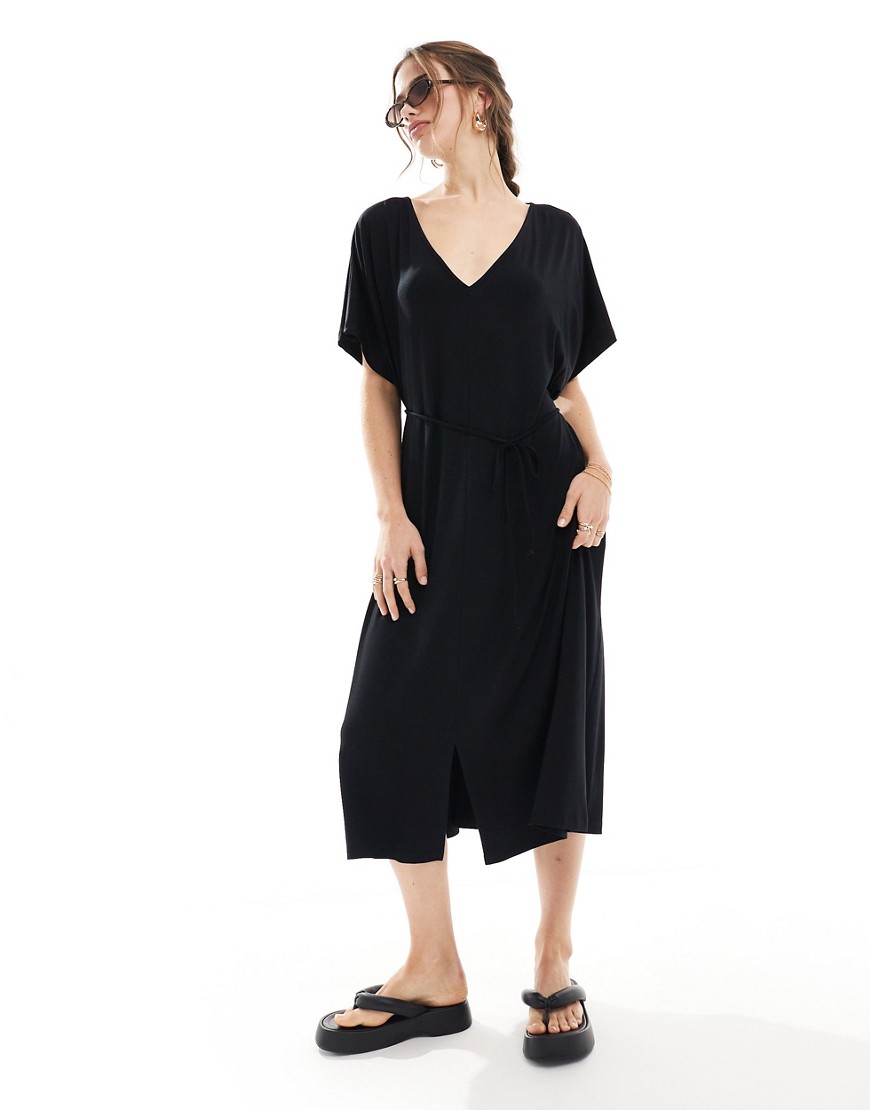 ASOS DESIGN wrap detail midi tea dress in black