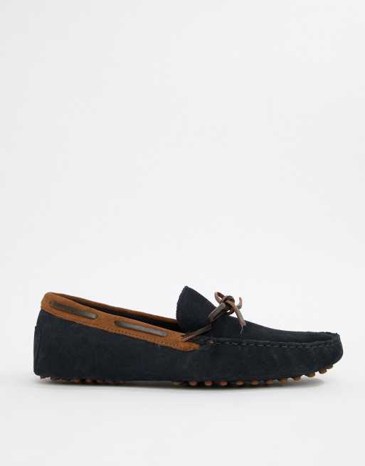 ASOS ASOS Driving Shoes In Navy Suede With Brown Leather Detail