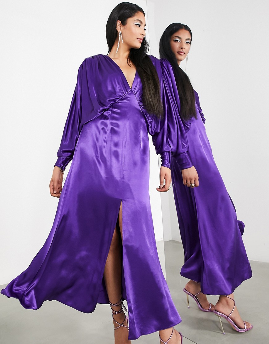 ASOS EDITION satin drape batwing midi dress in purple