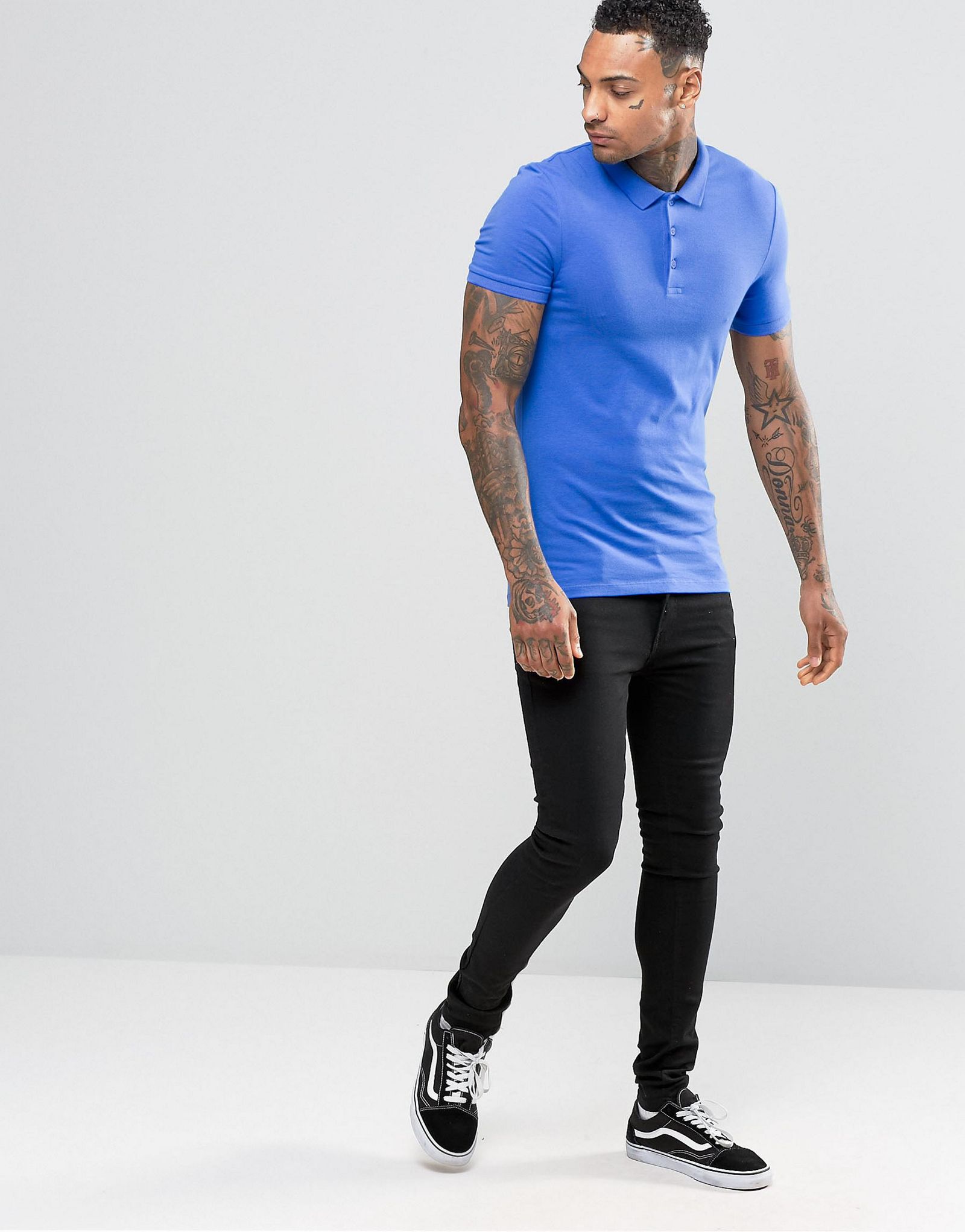 ASOS Extreme Muscle Jersey Polo Shirt In Blue