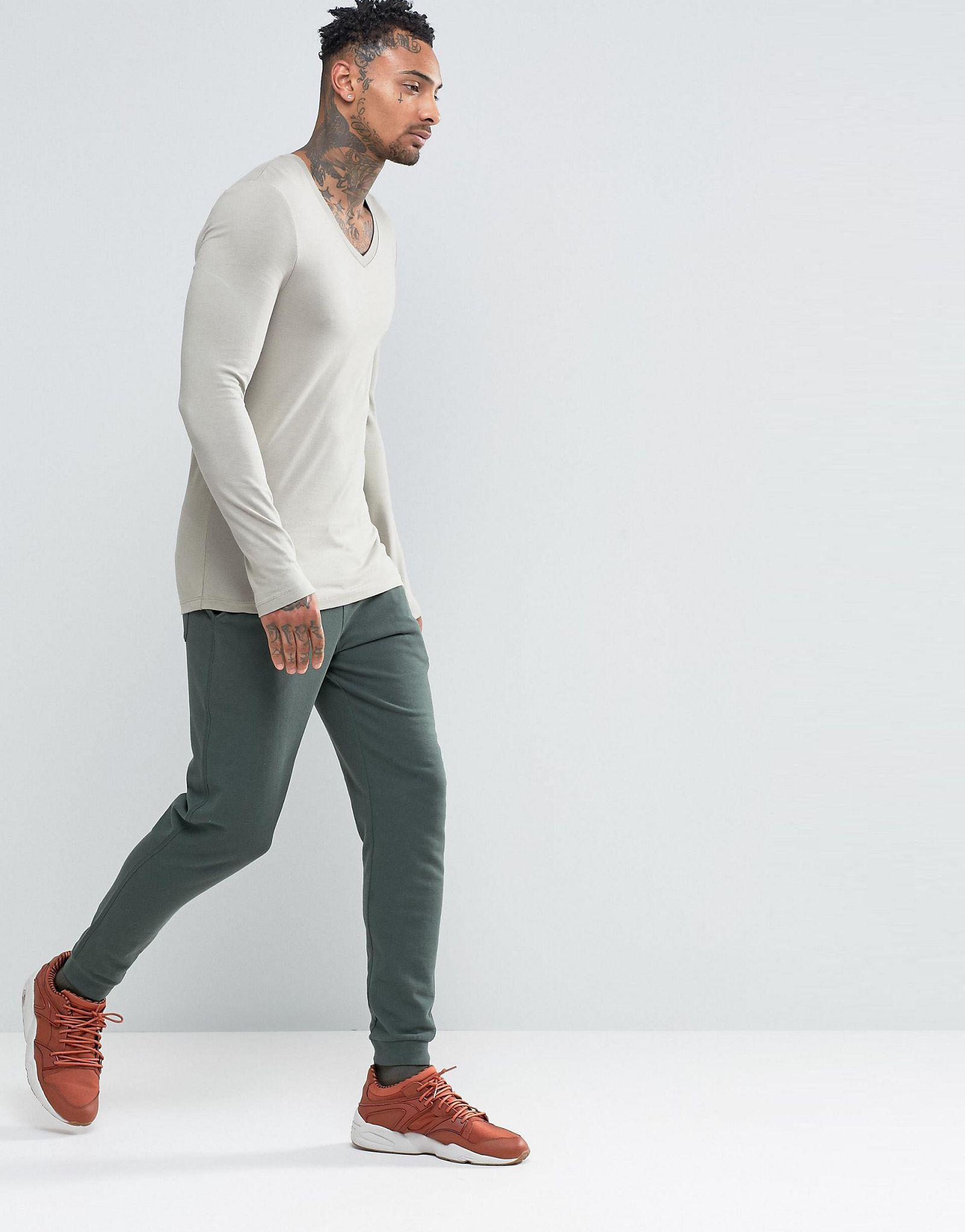 ASOS Extreme Muscle Long Sleeve T-Shirt With V Neck In Grey