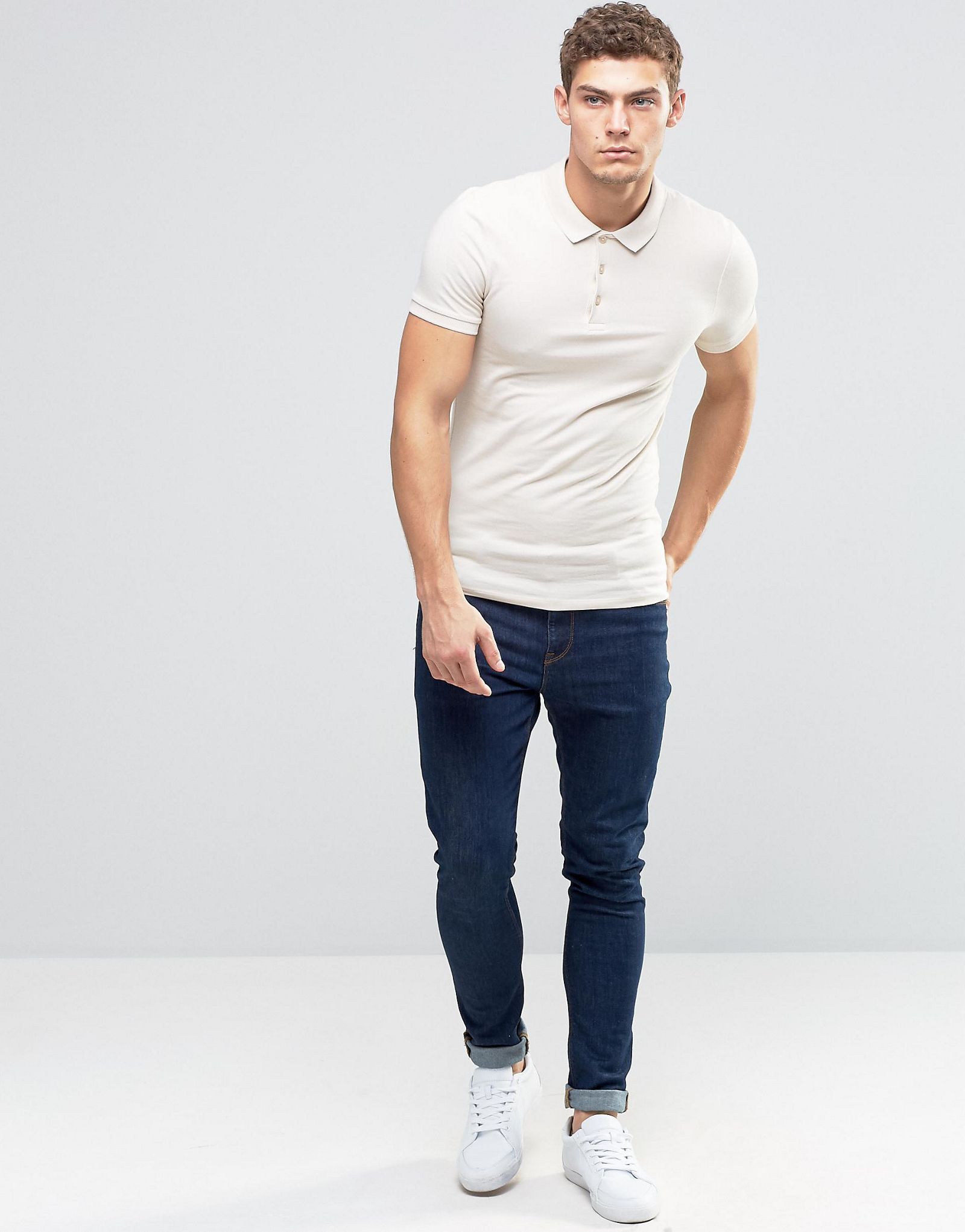 ASOS Extreme Muscle Polo Shirt In Beige