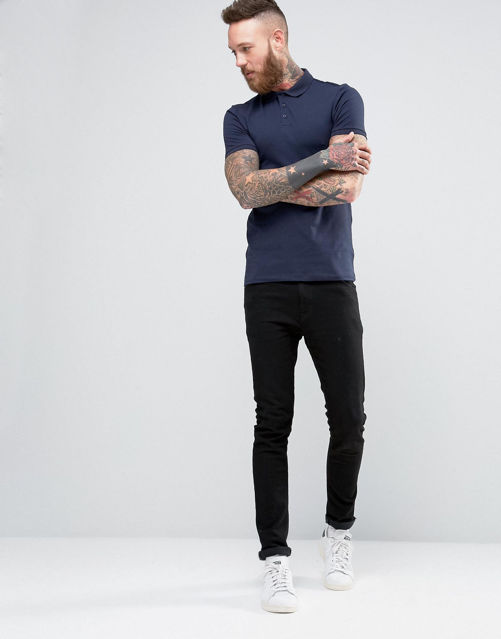 ASOS Extreme Muscle Polo Shirt In Navy