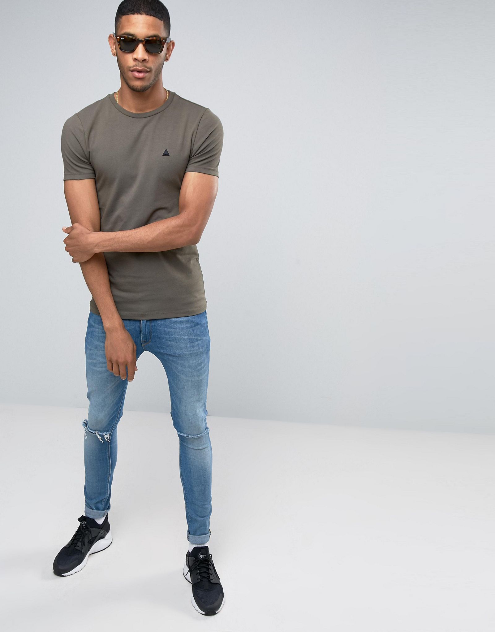 ASOS Extreme Muscle T-Shirt With Logo In Khaki