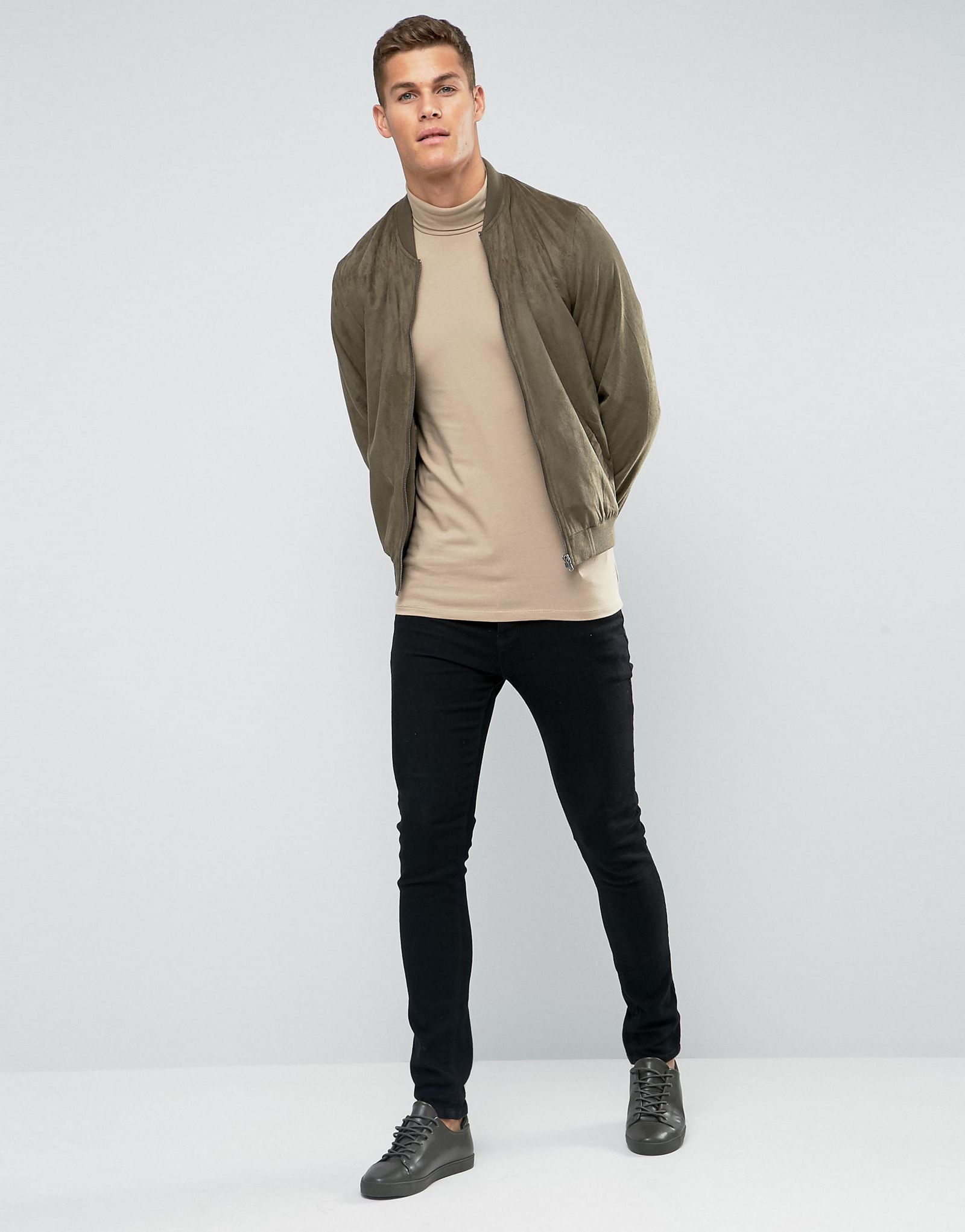 ASOS Extreme Muscle T-Shirt With Roll Neck In Beige