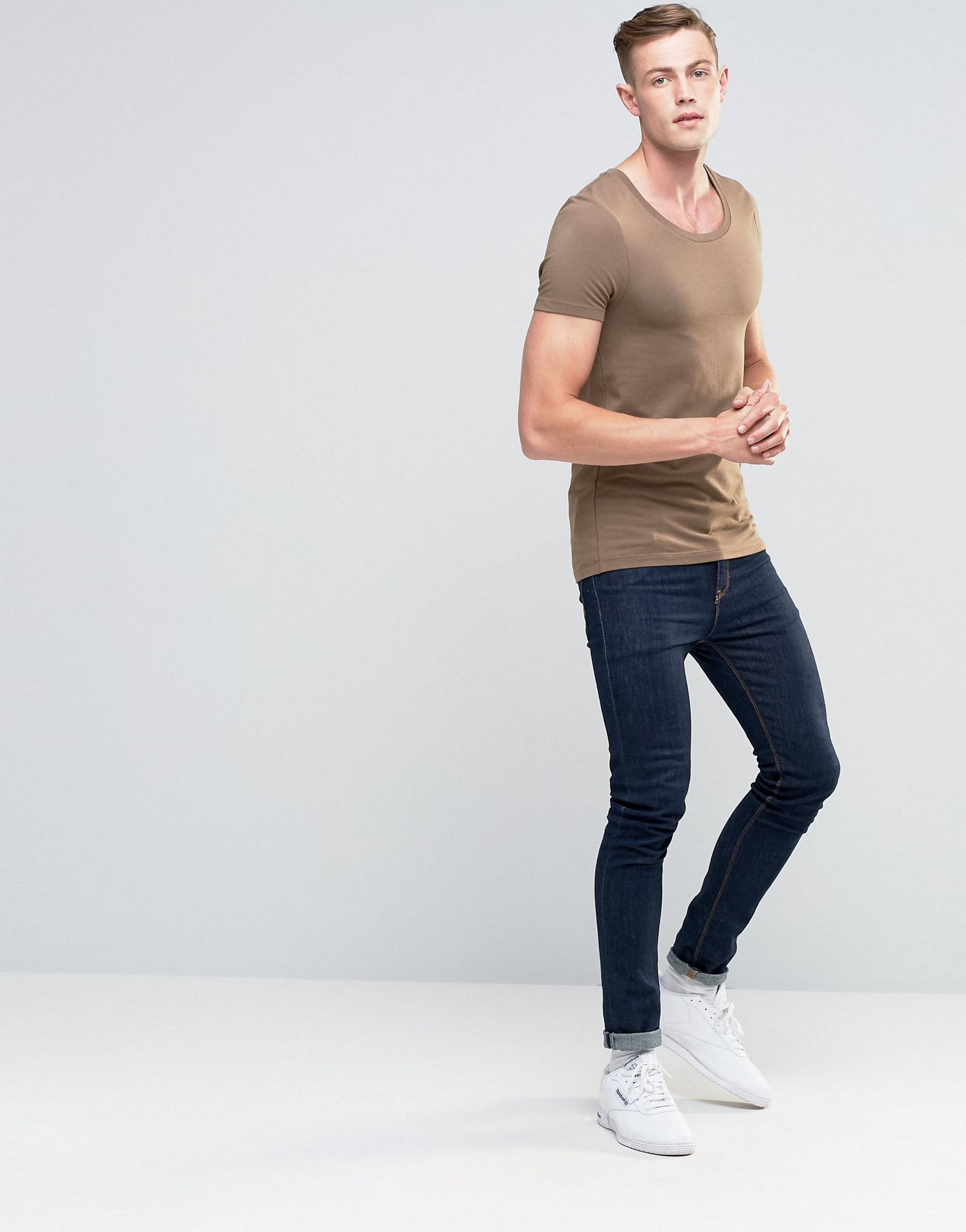 ASOS Extreme Muscle T-Shirt With Scoop Neck In Brown