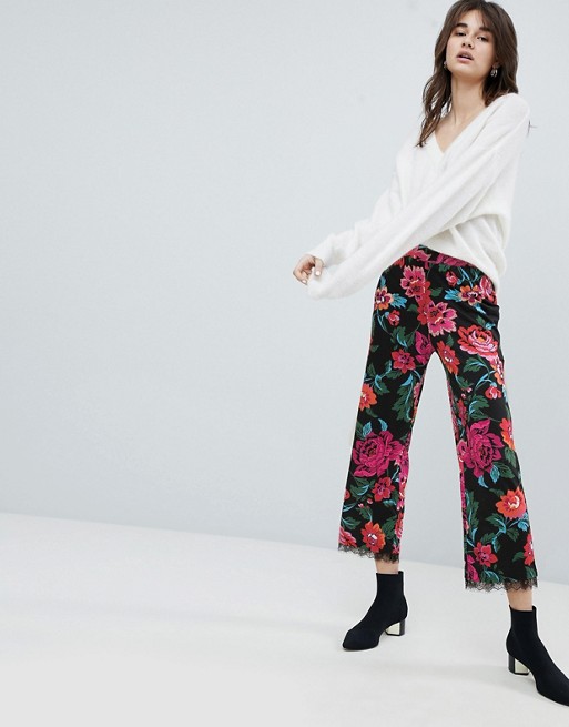 Image result for ASOS Jersey Trousers in Floral Print with Lace Hem