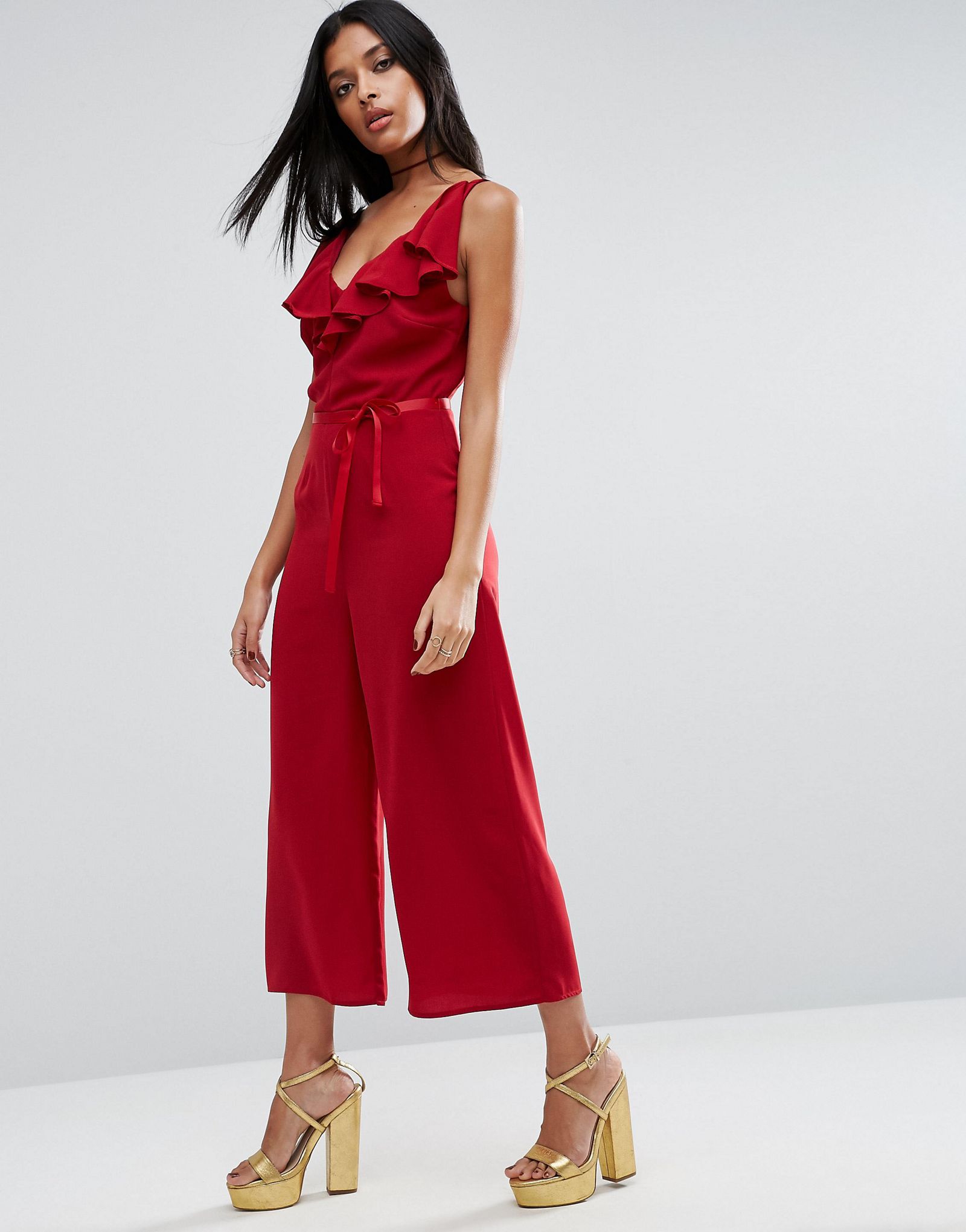 ASOS Jumpsuit with Ruffle Shoulder Detail