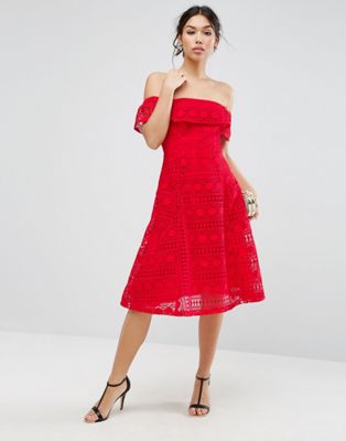 ASOS | ASOS Lace Off Shoulder Midi Dress