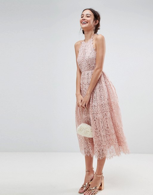 ASOS | ASOS Lace Pinny Scallop Edge Midi Prom Dress