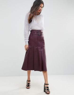 burgundy leather midi skirt