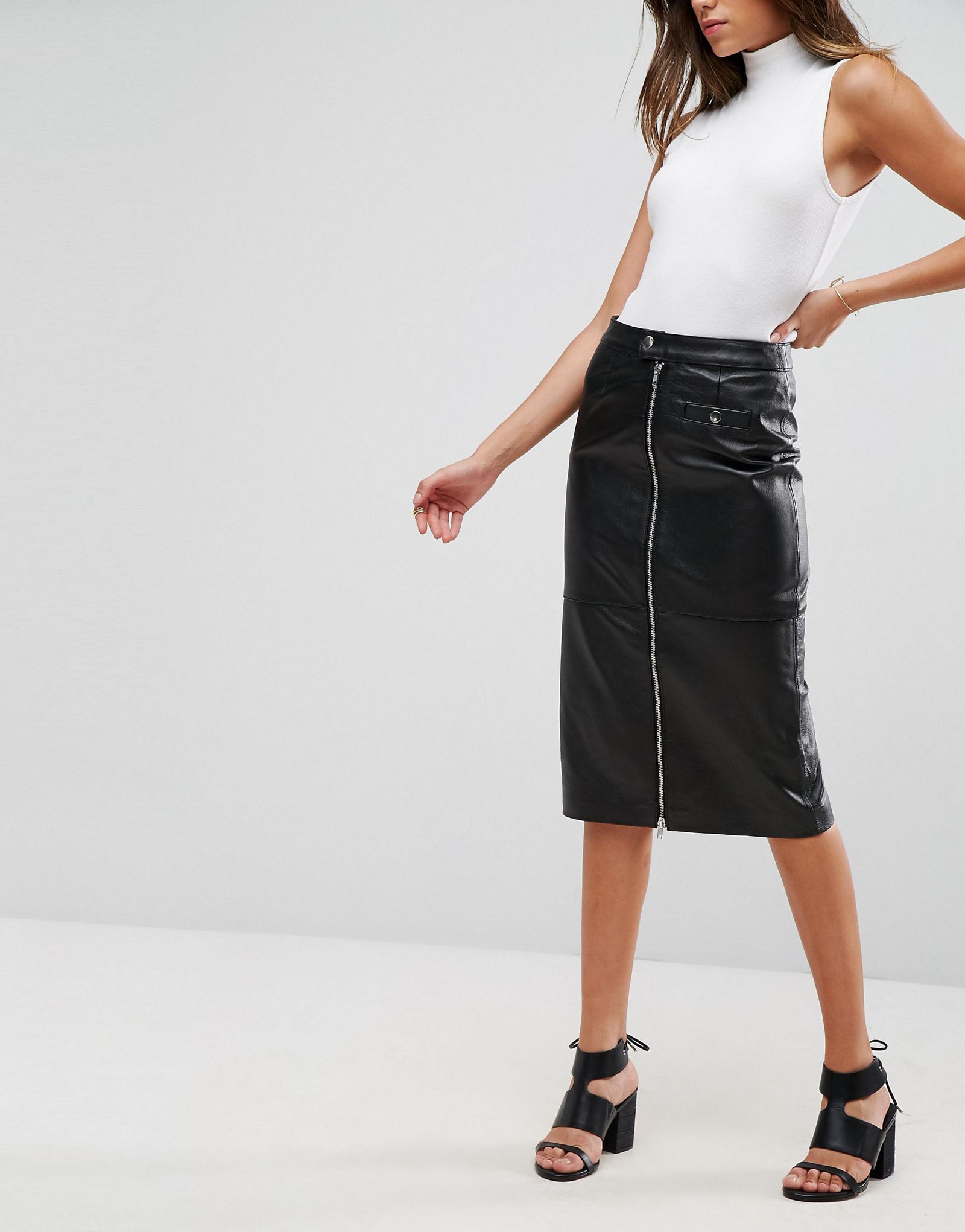 ASOS Leather Pencil Skirt with Zip Pocket Detail