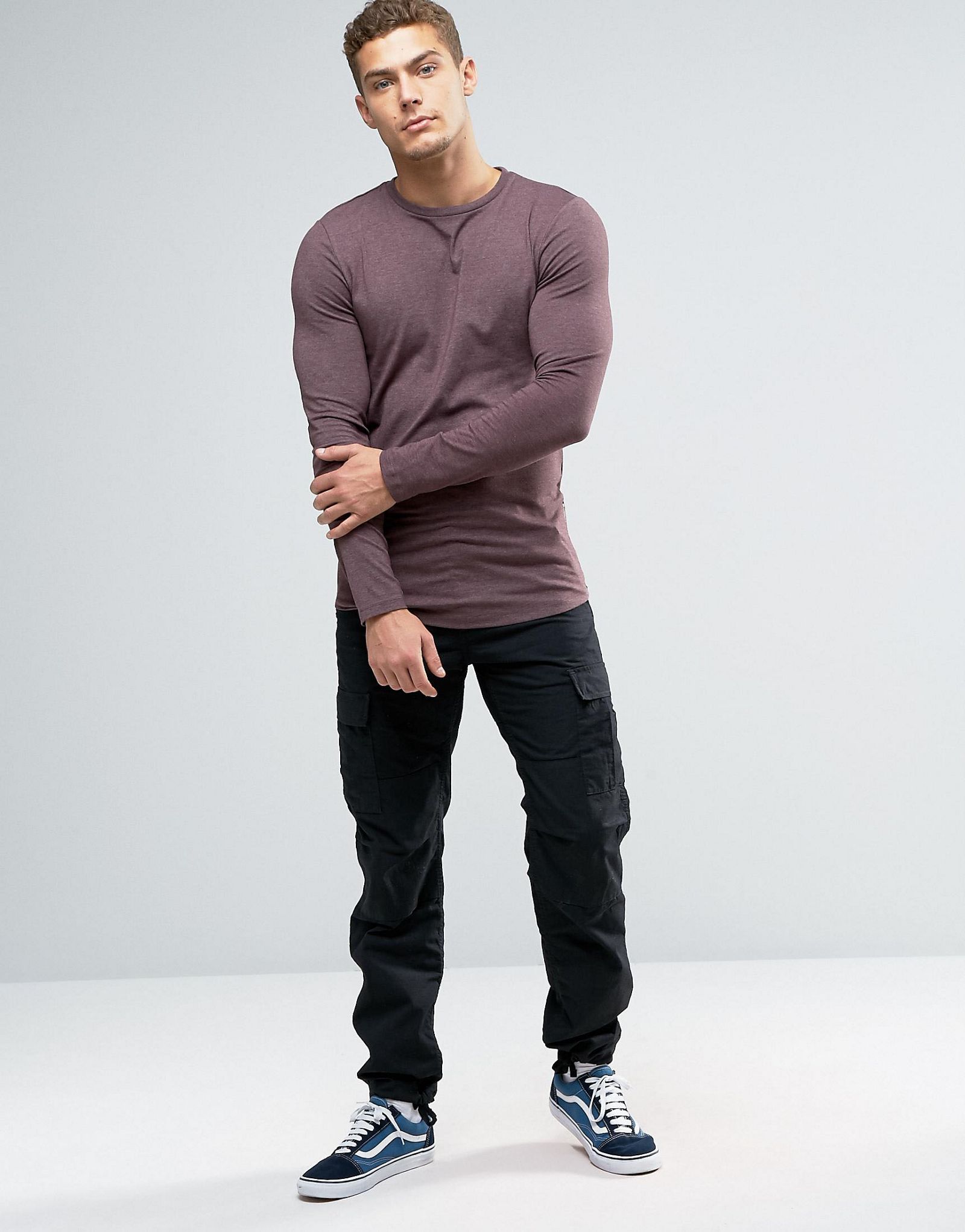 ASOS Longline Muscle Long Sleeve T-Shirt With Zips and Curve Hem