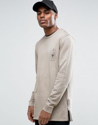 ASOS | ASOS Longline Sweatshirt With Chest Print & Side Zips & Wash