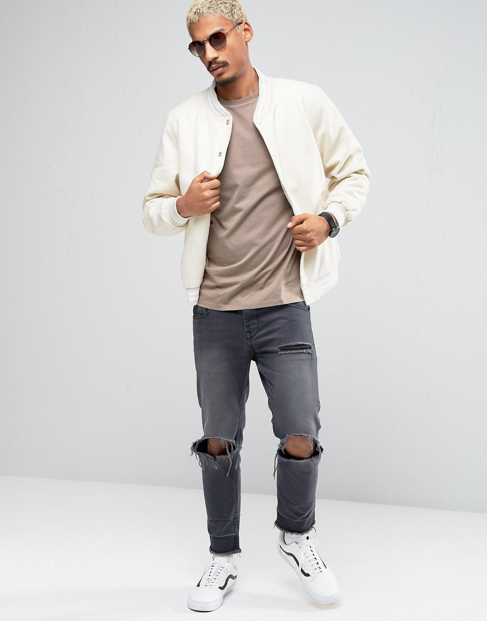ASOS Longline T-Shirt In Brown With Roll Sleeve