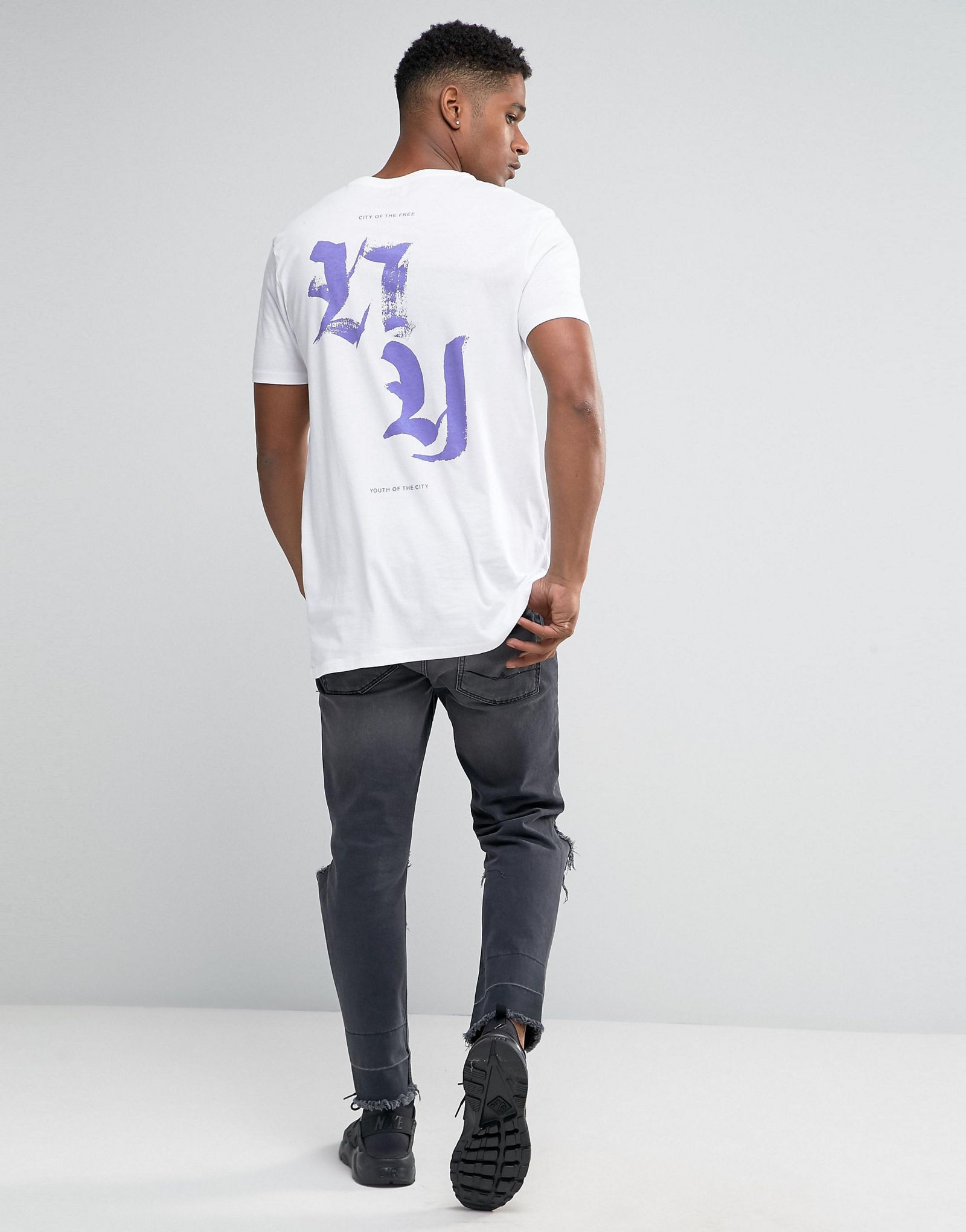 ASOS Longline T-Shirt With NY Script Back Print In Skater Fit