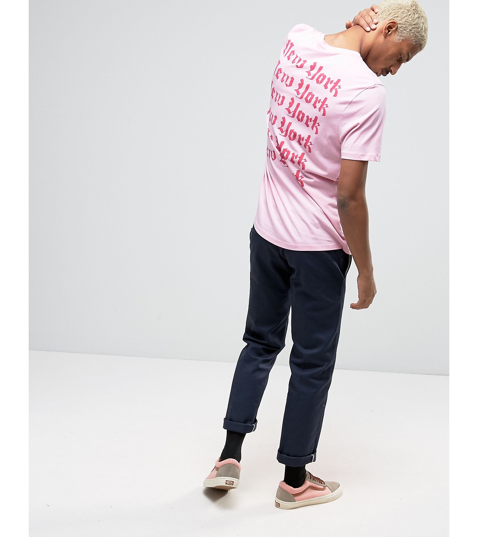 ASOS Longline T-Shirt With Pink New York Back Print