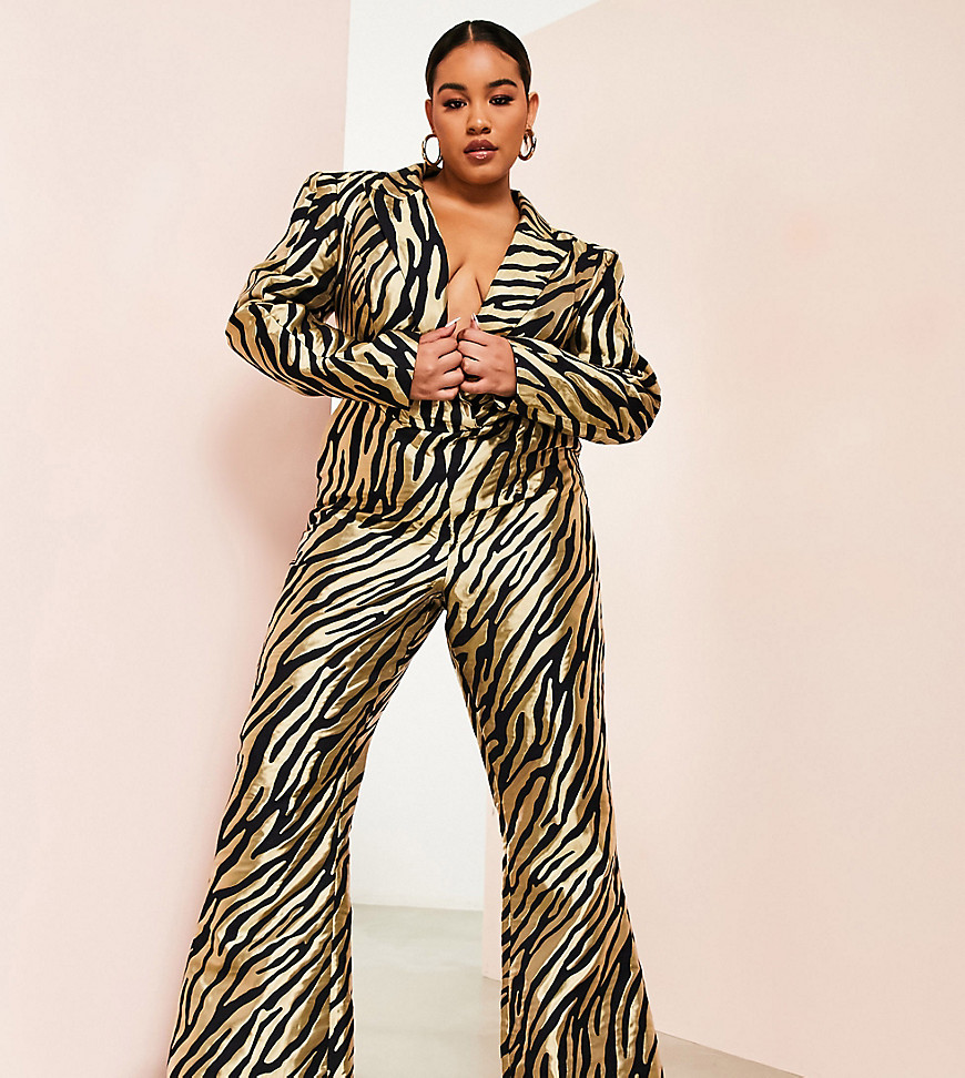 ASOS LUXE Curve tailored jumpsuit in zebra jacquard-Multi