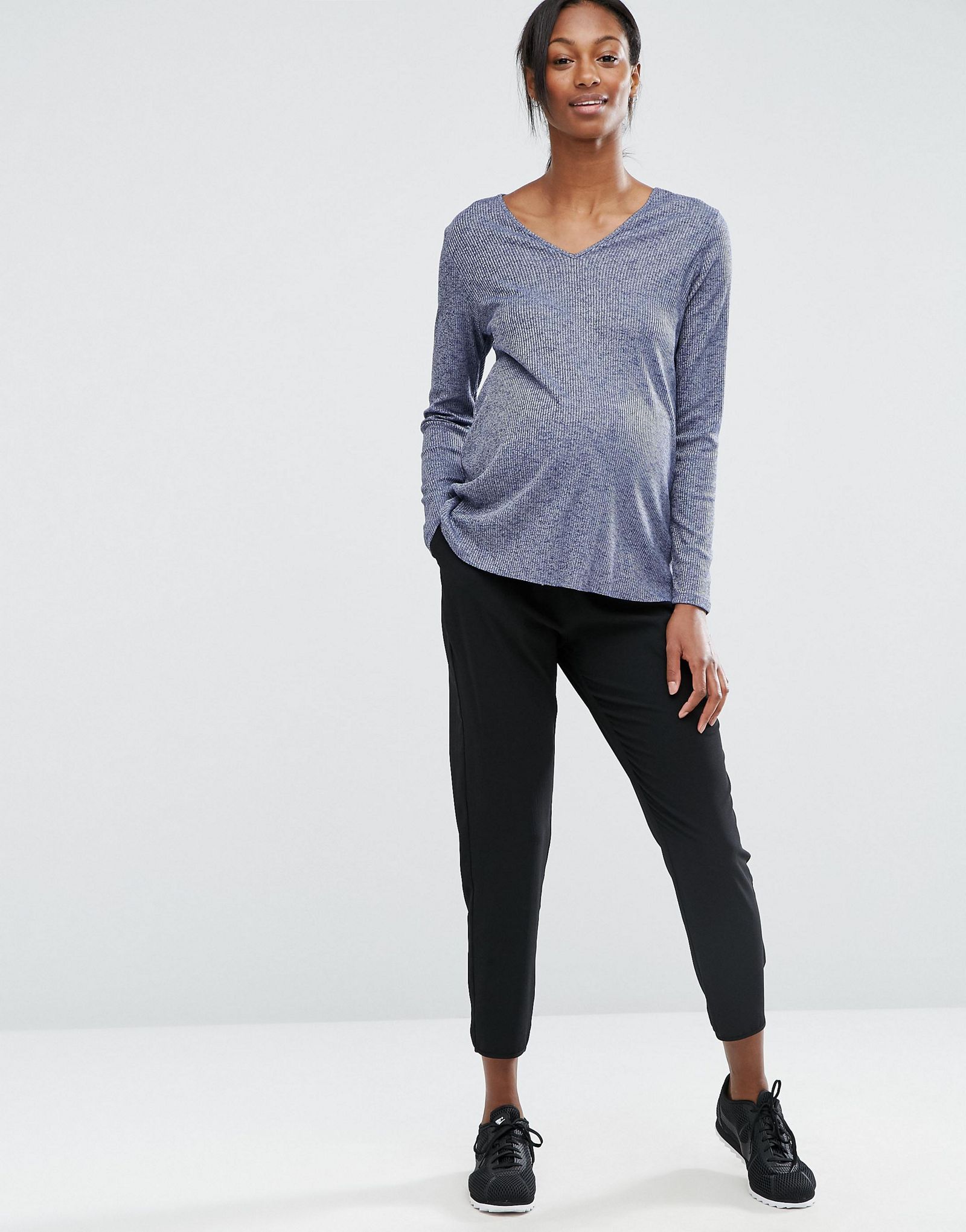 ASOS Maternity Fitted Top With V-Neck In Slub
