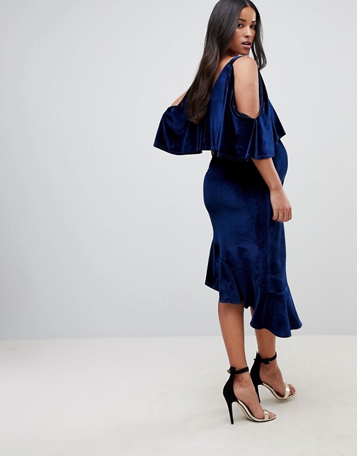 Image result for ASOS MATERNITY Velvet Midi Bodycon Dress with Asymmetric Hem
