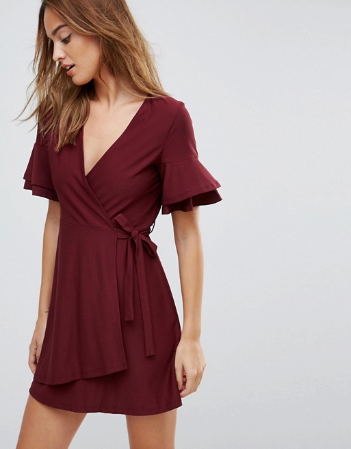 ASOS Mini Wrap Dress With Double Flutter Sleeve
 