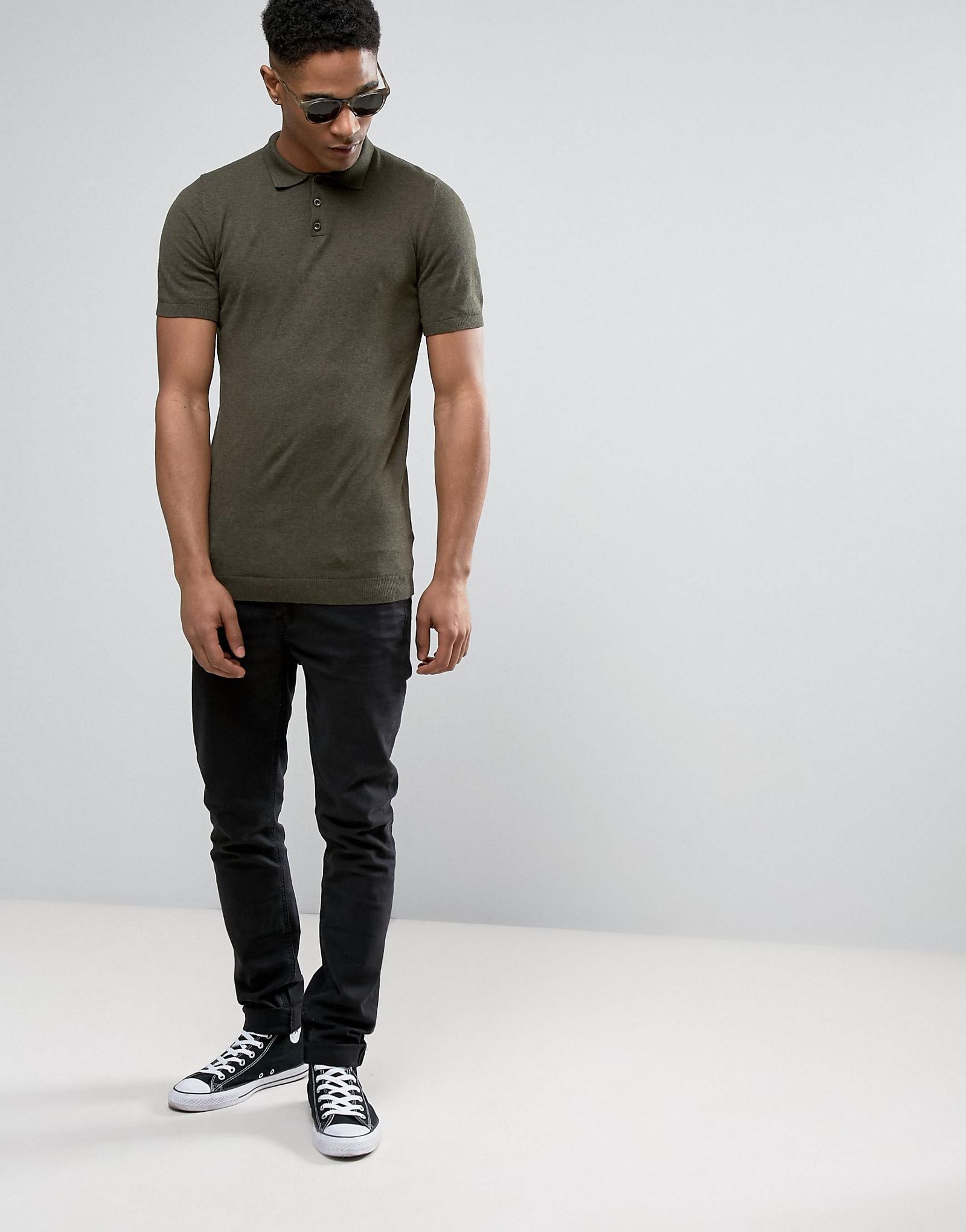 ASOS Muscle Fit Knitted Polo Shirt in Khaki