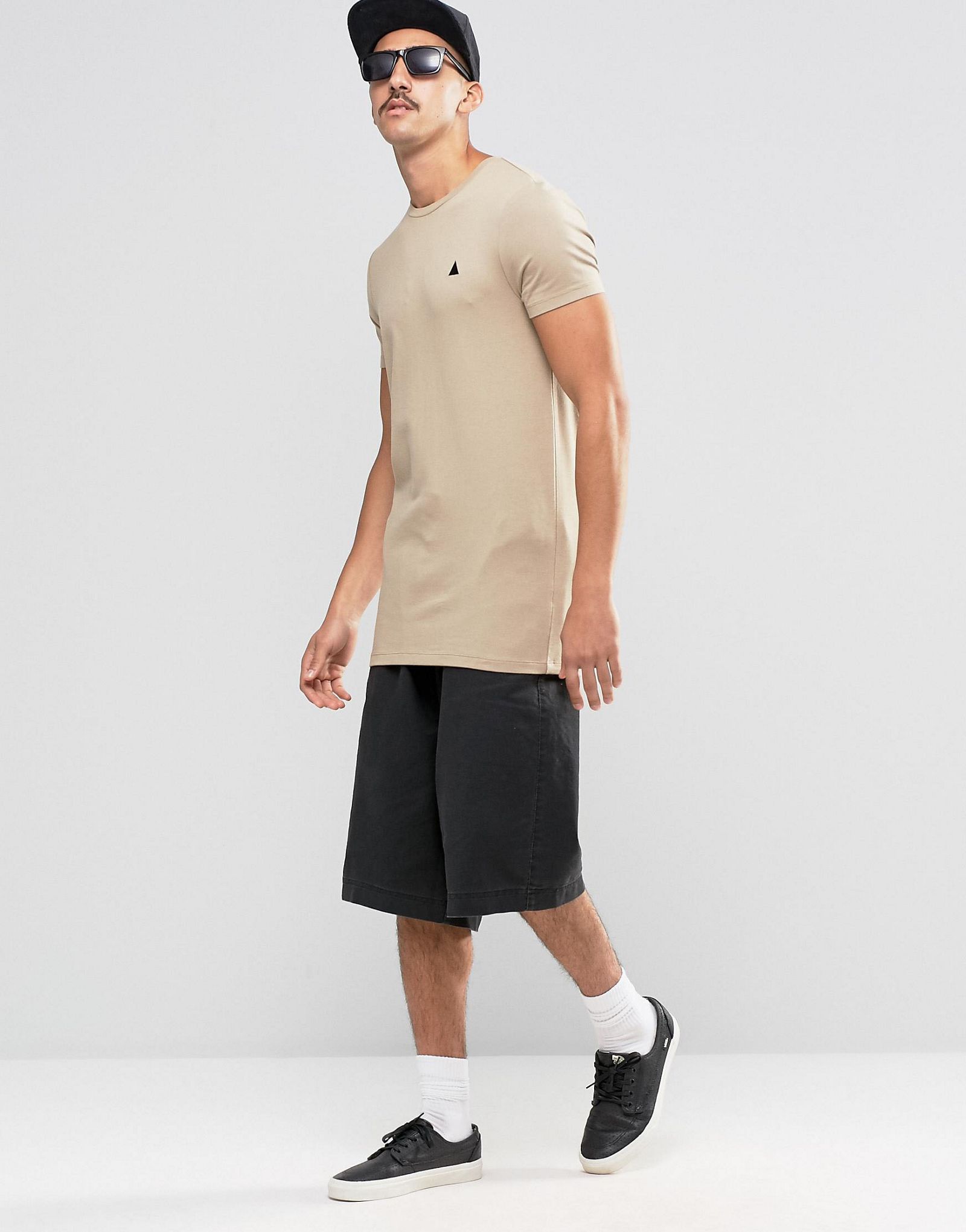 ASOS Muscle Longline T-Shirt With Embroidery In Beige
