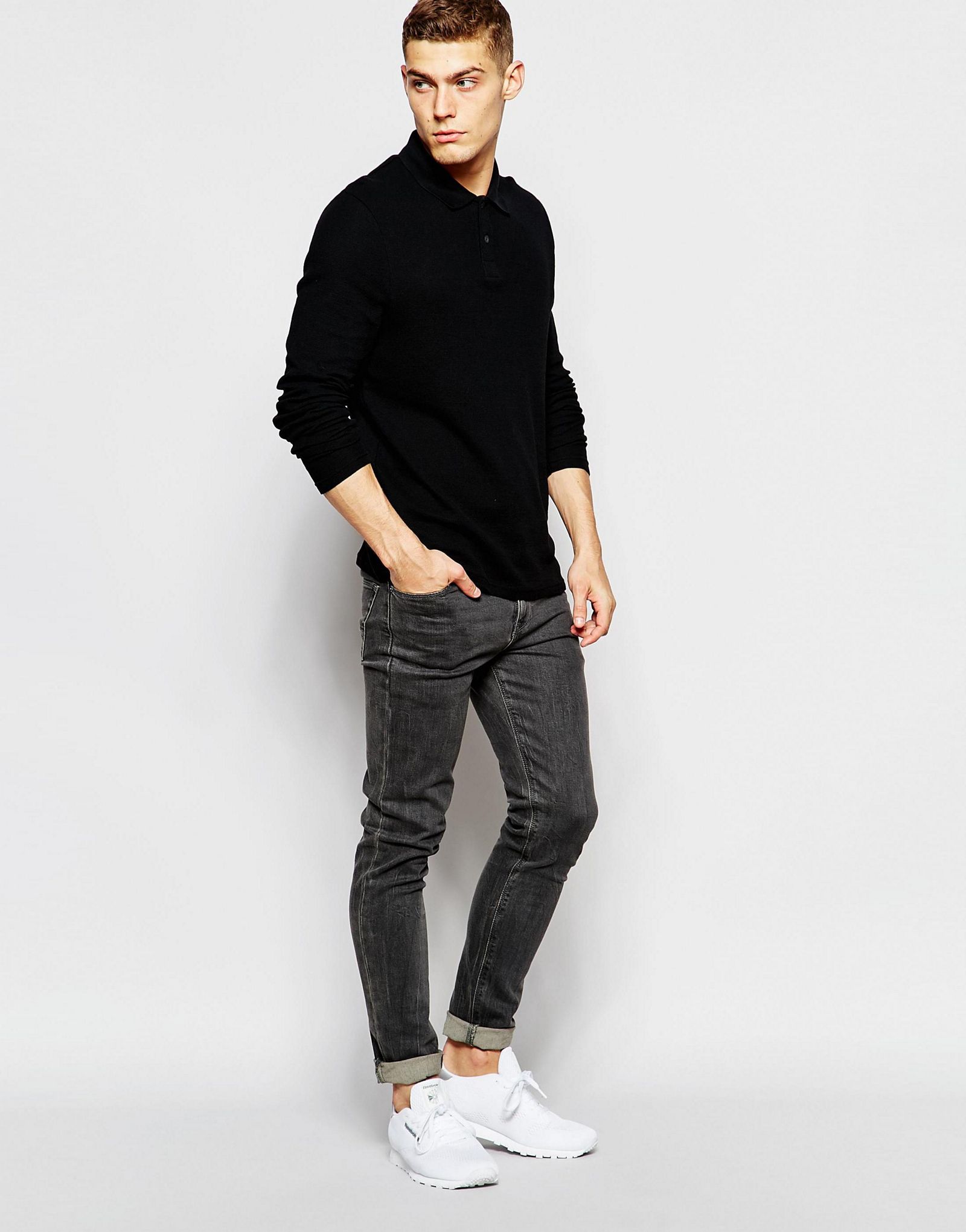 ASOS Muscle Polo In Waffle With Long Sleeves