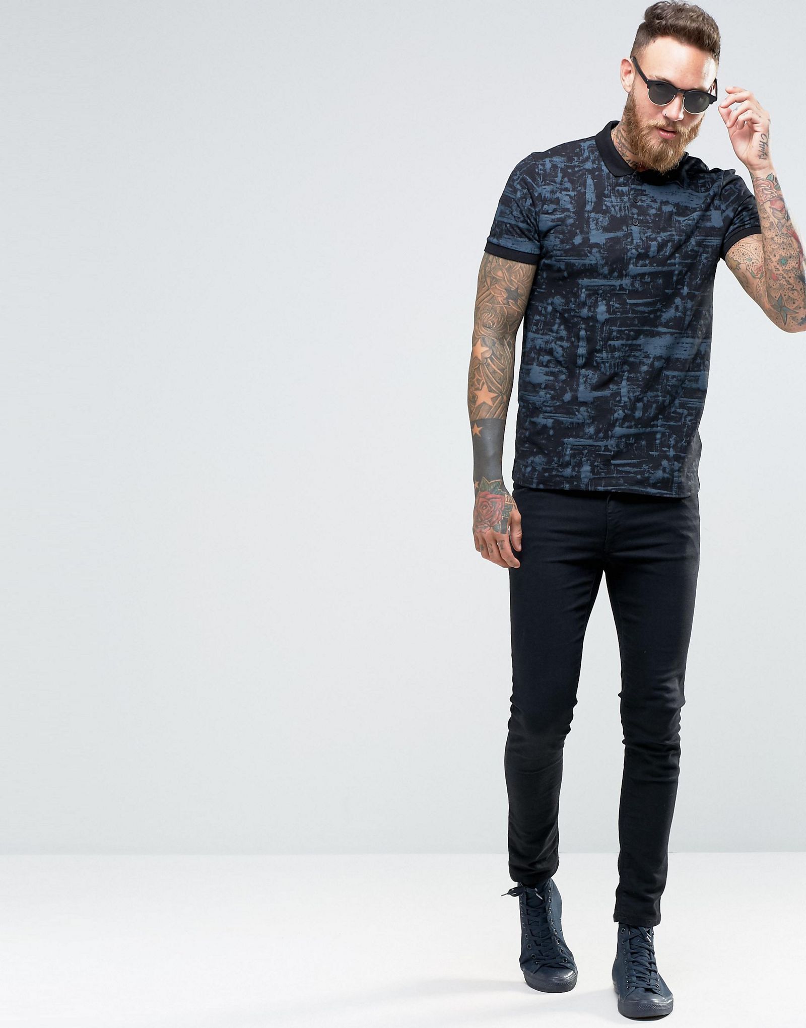 ASOS Muscle Polo Shirt With All Over Textured Print