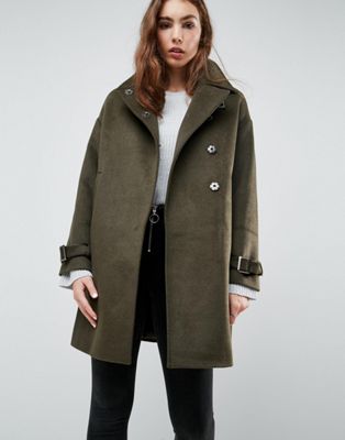 ASOS Oversized Coat with Buckle Funnel Neck
