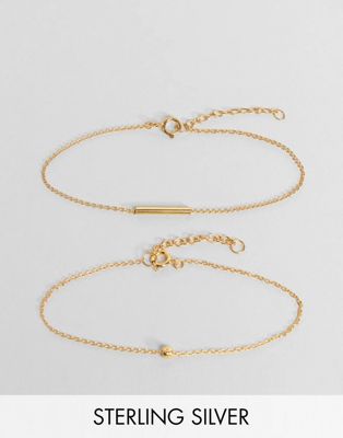ASOS Pack of 2 Gold Plated Sterling Silver Ball and Chain Bracelets