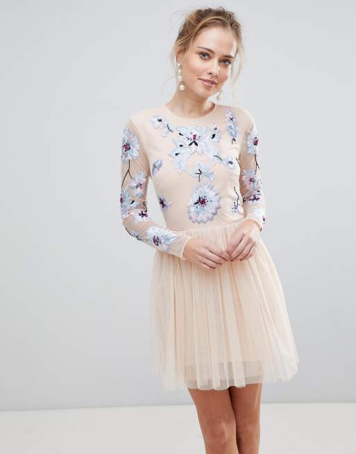 asos embroidered mini dress