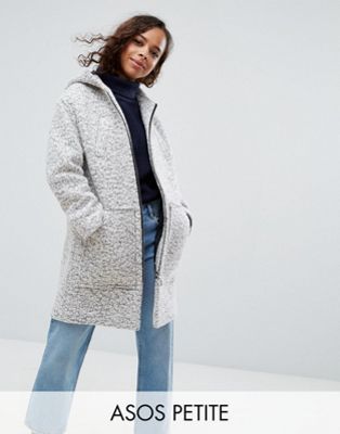 ASOS PETITE Hooded Textured Coat With Ring Pull