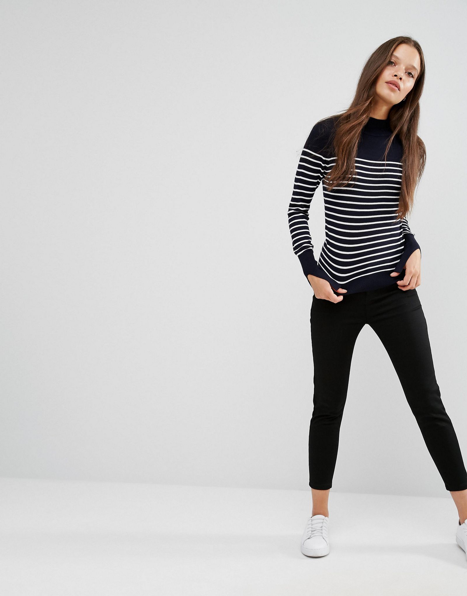 ASOS PETITE Jumper In Stripe With High Neck