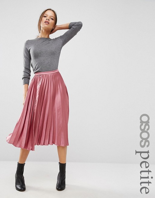 ASOS Petite | ASOS PETITE Midi Skirt in Pleated Satin