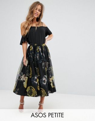 ASOS PETITE Tulle Prom Skirt in Floral Print