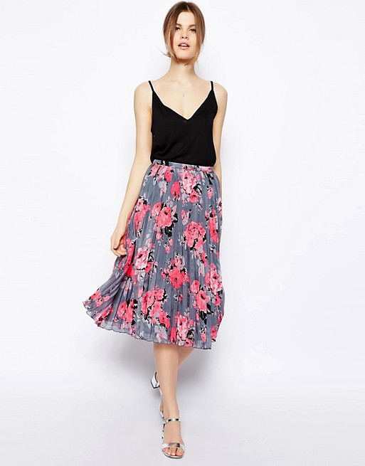 ASOS | ASOS Pleated Midi Skirt In Bright Floral Print