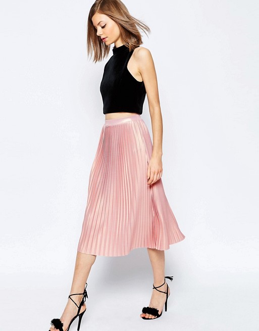 ASOS | ASOS Pleated Midi Skirt with Metallic Foil