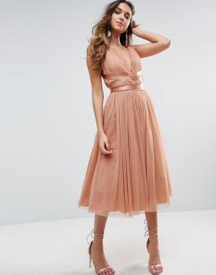 midi asos dress tulle prom ribbon premium ties dresses pink orange quiet premiere place clothing peach