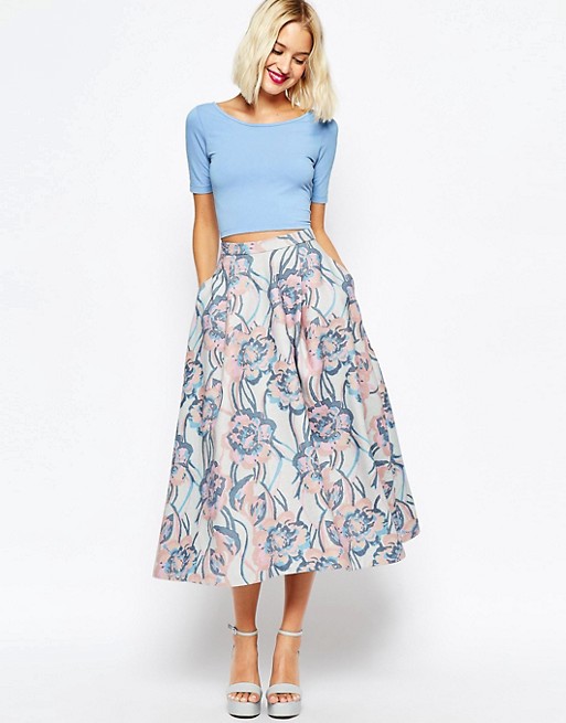 ASOS | ASOS Premium Wool Full Midi Skirt in Winter Pastel