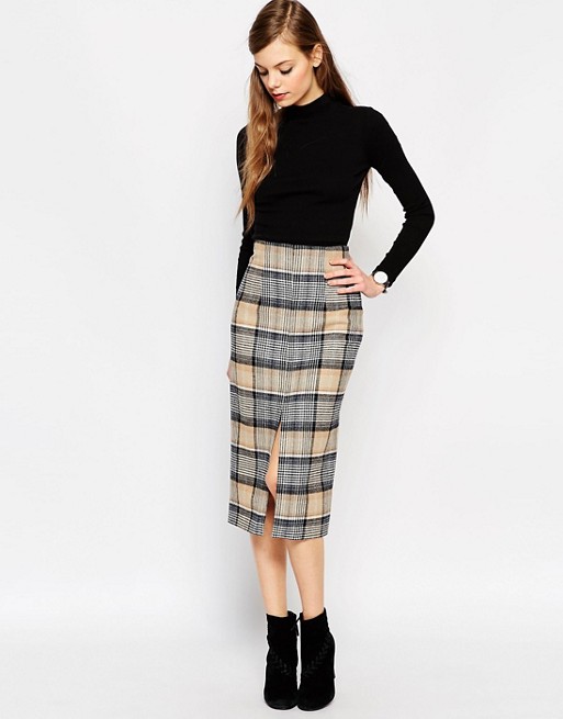 ASOS | ASOS Premium Wool Pencil Skirt in Check