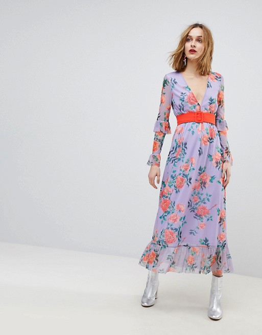 Image result for ASOS Printed Mesh Maxi Dress With Contrast Belt