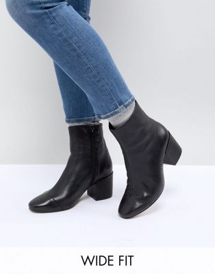 ASOS ROSANA Wide Fit Leather Block Heeled Boots
