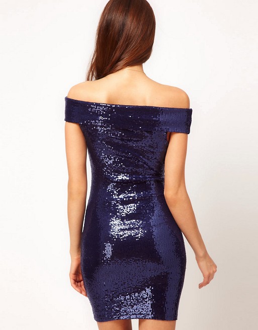 ASOS - ASOS Sequin Dress with Off Shoulder Sleeve
