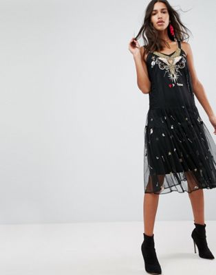 ASOS Sheer Embellished Cosmo Smock Midi Dress
