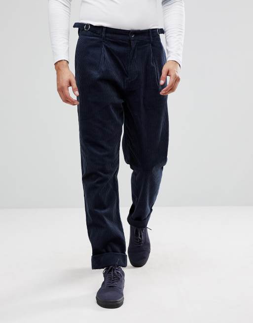 ASOS ASOS Skater Trousers in Navy Cord With Pleat