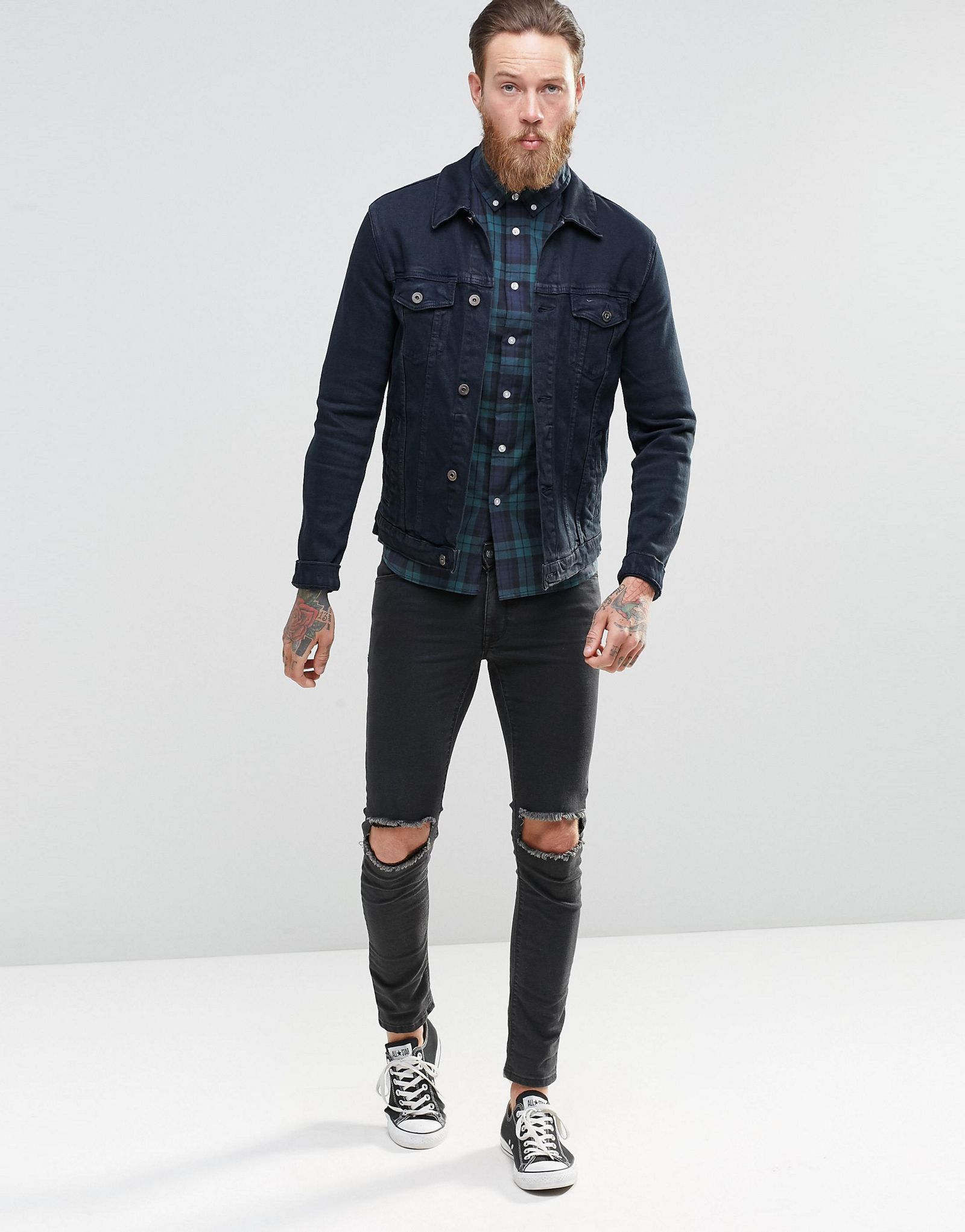 ASOS Skinny Fit Checked Shirt In Green